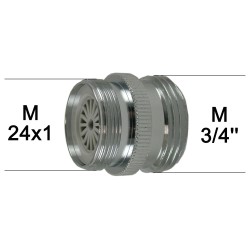Adaptateur Robinet - Laiton Chromé - M24x100 à M3/4 + Brise-jet étoile + joint NBR 24x1