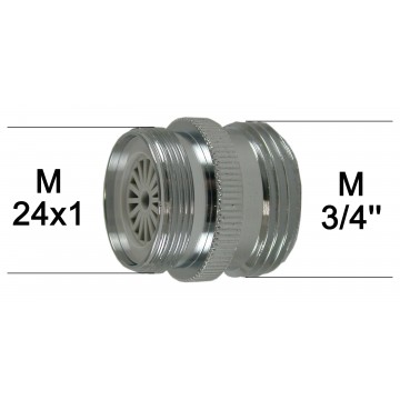 Adaptateur Robinet - Laiton Chromé - M24x100 à M3/4 + Brise-jet étoile + joint NBR 24x1
