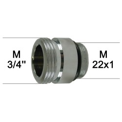 Adaptateur Robinet - Laiton Chromé - M3/4''à M22x100 + joint NBR 22x1