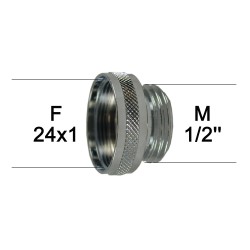 Adaptateur Robinet - Laiton Chromé - F24x100 à M1/2'' + joint NBR 24x1