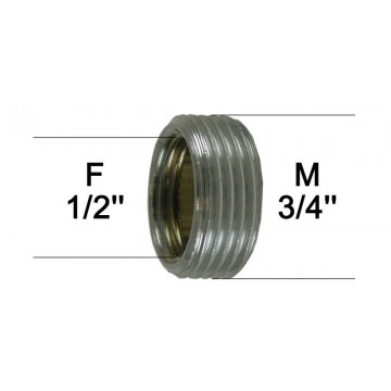 Adaptateur raccord Laiton - Plat libre - F15x21 (1/2'') à M20x27 (3/4'')