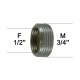 Adaptateur raccord Laiton - Plat libre - F15x21 (1/2'') à M20x27 (3/4'')