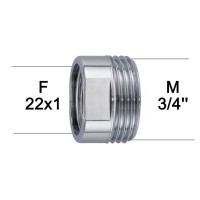 Adaptateur Robinet - Laiton Chromé Hexagonal - F22x100 à M3/4" + joint NBR 22x1