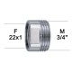 Adaptateur Robinet - Laiton Chromé Hexagonal - F22x100 à M3/4" + joint NBR 22x1