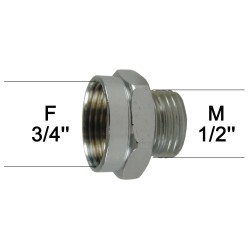 Adaptateur raccord Laiton - Hexagonal - F20x27 (3/4'') à M15x21 (1/2'')