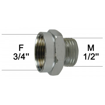 Adaptateur raccord Laiton - Hexagonal - F20x27 (3/4'') à M15x21 (1/2'')