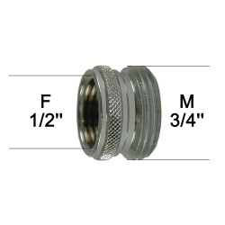 Adaptateur raccord Laiton - Moleté - F15x21 (1/2'') à M20x27 (3/4'')
