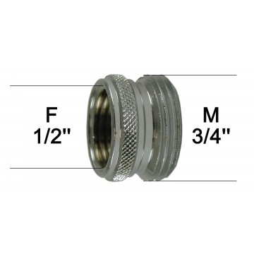 Adaptateur raccord Laiton - Moleté - F15x21 (1/2'') à M20x27 (3/4'')