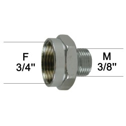 Adaptateur raccord Laiton - Hexagonal - F20x27 (3/4'') à M12x17 (3/8'')
