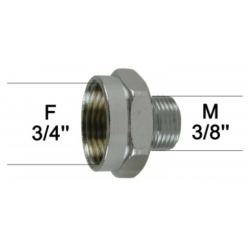 Adaptateur raccord Laiton - Hexagonal - F20x27 (3/4'') à M12x17 (3/8'')
