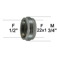Adaptateur raccord Laiton - F15x21 (1/2'') à M20x27 (3/4'') + F22x100 - Ecoperl