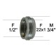Adaptateur raccord Laiton - F15x21 (1/2'') à M20x27 (3/4'') + F22x100