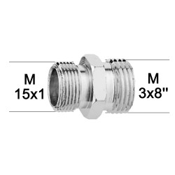 Adaptateur raccord Laiton - Hexagonal - M15x100 à M3/8''