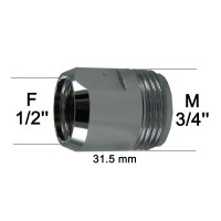 Adaptateur Laiton Haut - 2 Pans - F15x21 (1/2'') à M20x27 (3/4'')