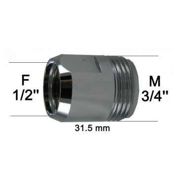 Adaptateur Laiton Série Haute - 2 Pans - F15x21 (1/2'') à M20x27 (3/4'')