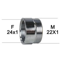 Adaptateur Robinet - Laiton Chromé - F24x100 à M22x100 + joint NBR 24x1