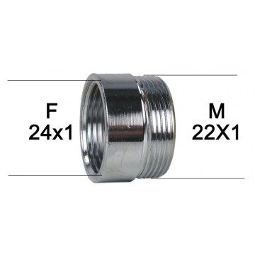 Adaptateur Robinet - Laiton Chromé - F24x100 à M22x100 + joint NBR 24x1