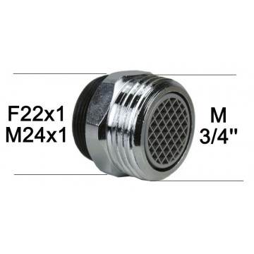 Raccord MAL sur Robinet - Régulateur de jet 8 litres/min. - M24x100 à M20x27 (3/4'') + Adaptateur F22